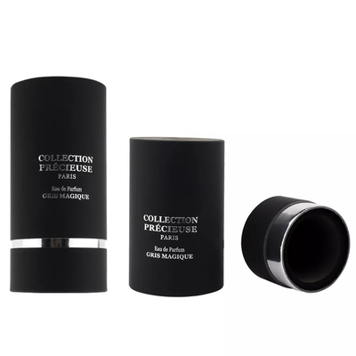 Platte zwarte ronde parfumbuisverpakking met EVA-inzetstuk Zilveren stempeling Cosmetische buisverpakking