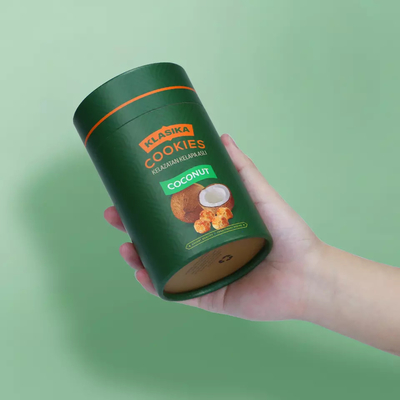 Eco-vriendelijke ronde kartonnen poedercontainer Cookie Coffee Bean Food Paper Tube met metalen deksel
