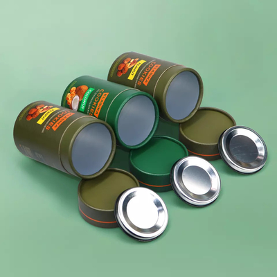 Eco-vriendelijke ronde kartonnen poedercontainer Cookie Coffee Bean Food Paper Tube met metalen deksel