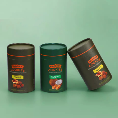 Eco-vriendelijke ronde kartonnen poedercontainer Cookie Coffee Bean Food Paper Tube met metalen deksel